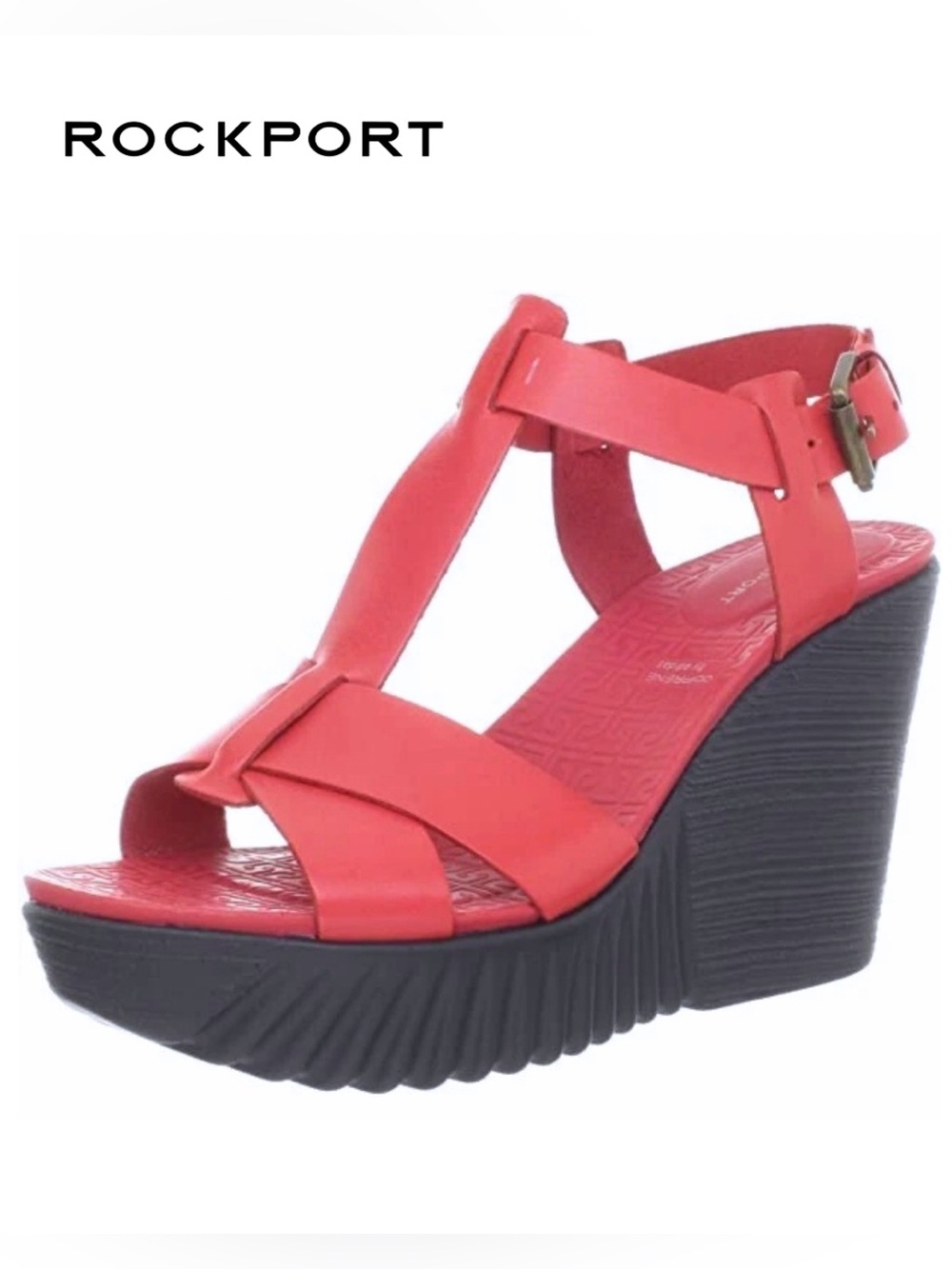 Rockport Kinsley T-Strap Leather Wedge Sandals